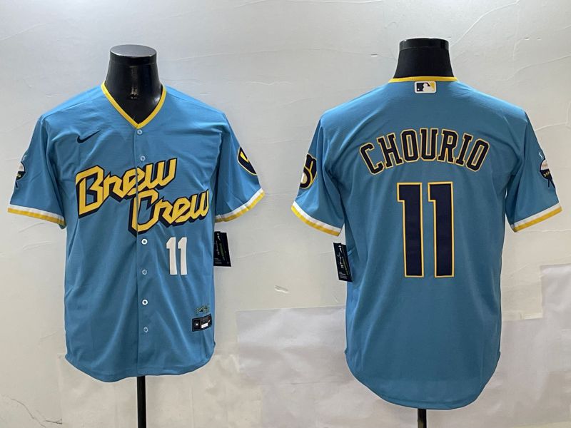 Men Milwaukee Brewers #11 Chourio Light Blue City Edition 2025 Nike MLB Jersey style 3